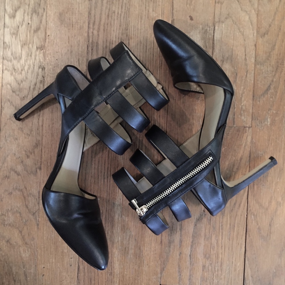Ann Taylor Black Stiletto Strappy Heels - Leather